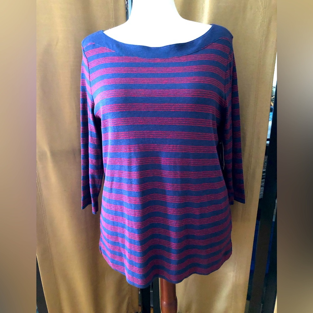 Faded Glory Strip Navy & Red Top